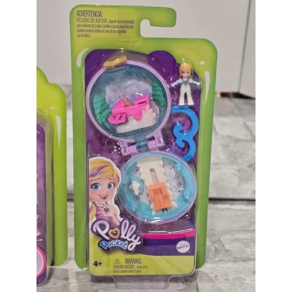 Set of 2 New Polly Pocket‎ Snow Cabin Sledding and Dance Recital Ballet Compacts